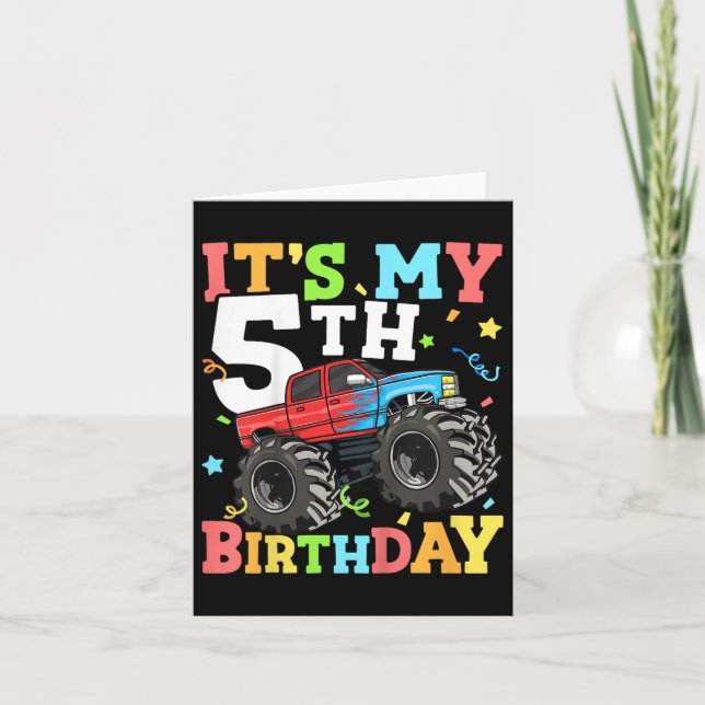 Carte Enfants Monster Camion Mon 5e anniversaire garçon  (Devant)