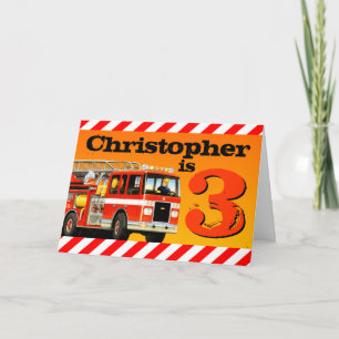 Carte Enfants Nom personnalisé Camion feu rouge Joyeux 3