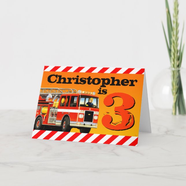 Carte Enfants Nom personnalisé Camion feu rouge Joyeux 3 (Devant)