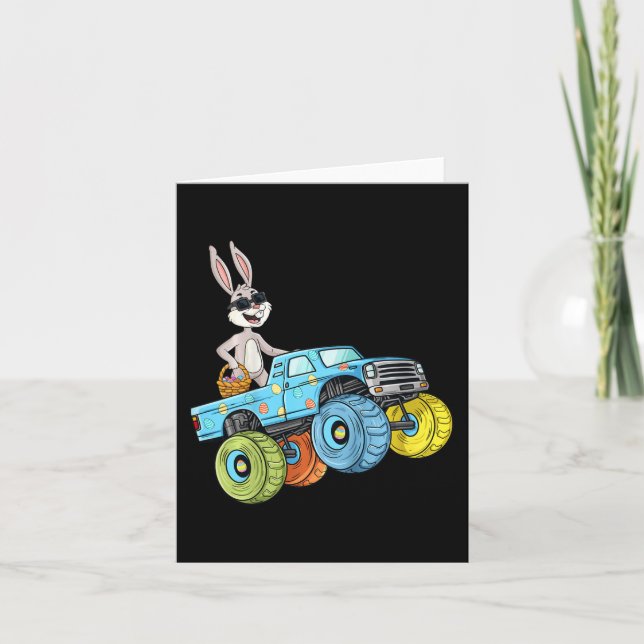 Carte Enfants Pâques Rabbit équitation Monster Camion Fu (Devant)