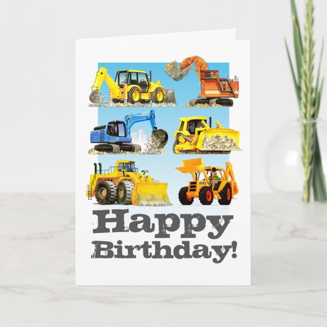 Carte Enfants Personnalisé Yellow Digger Excavateur Joye (Devant)