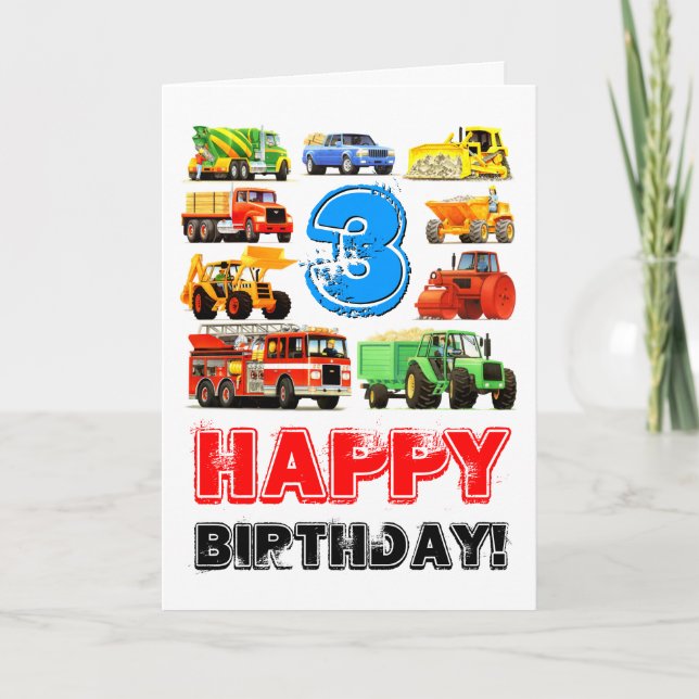 Carte Enfants personnalisés 3e anniversaire Camion de co (Devant)