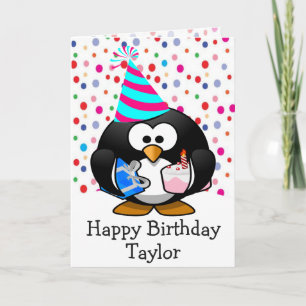 Carte Enfants Pingouins d'anniversaire heureux