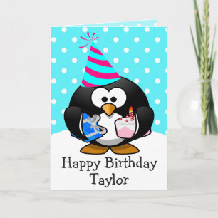 Carte Enfants Pingouins d'anniversaire heureux