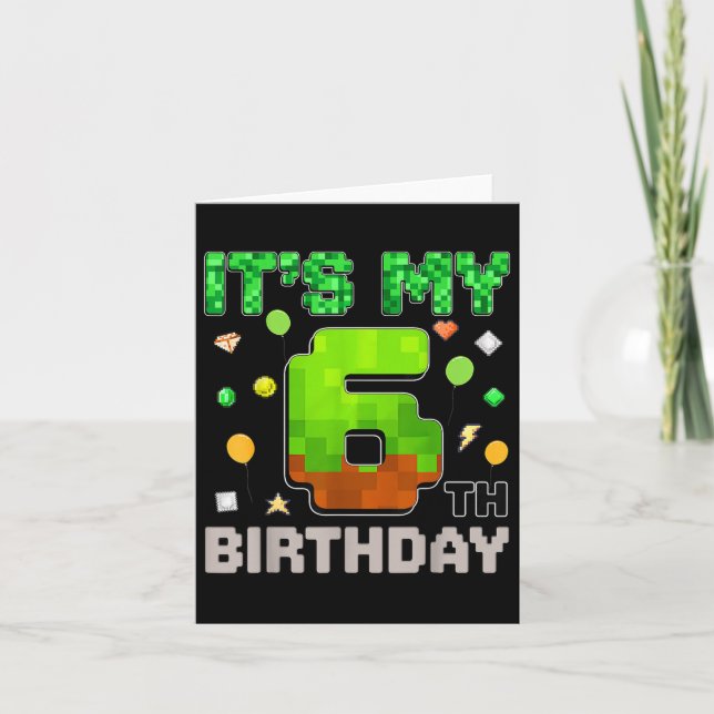 Carte Enfants Son 6e anniversaire Jeu de garçon Pixel Ga (Devant)