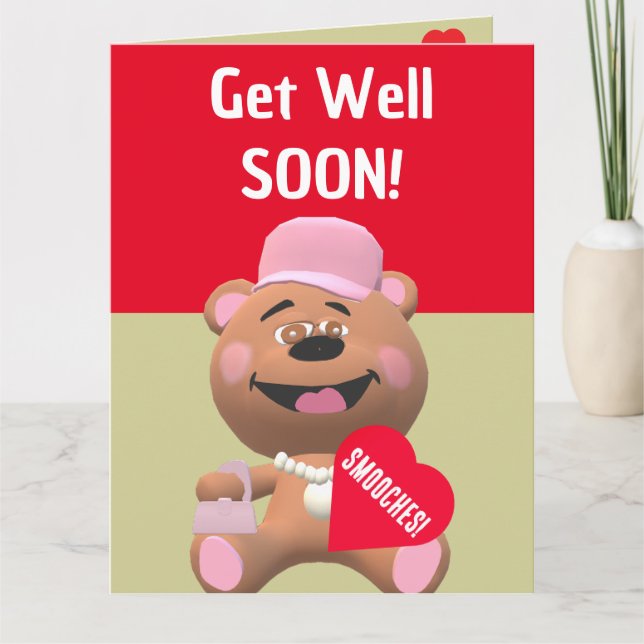 Carte Enfants Teddy Bear avec le coeur Se tirer bien bie (Devant)