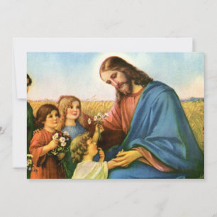 Carte Enfants vintage apportent des fleurs à Jésus-Chris