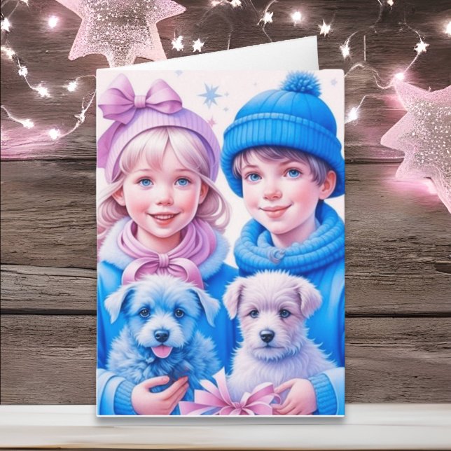 Carte Enfants vintages et chiots Noël (Créateur téléchargé)