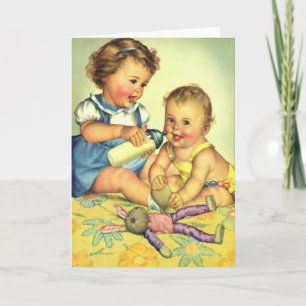 Carte Enfants vintages, Joyeux Petits Enfants Bouteille 