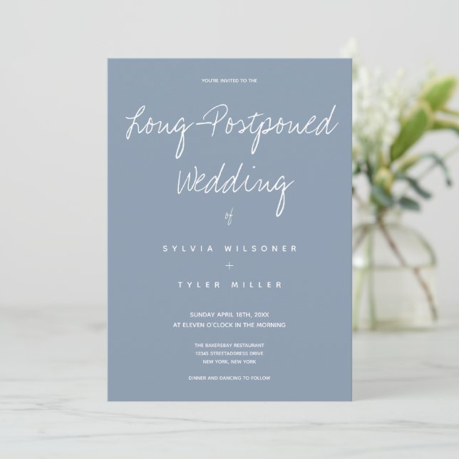 Carte Enfin Mariage Bleu Typographie Minimale (Debout devant)