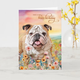 Carte English Bulldog Field of Wildflowers Birthday