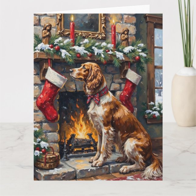 Carte English Setter Christmas Fireplace Stocking (Devant)