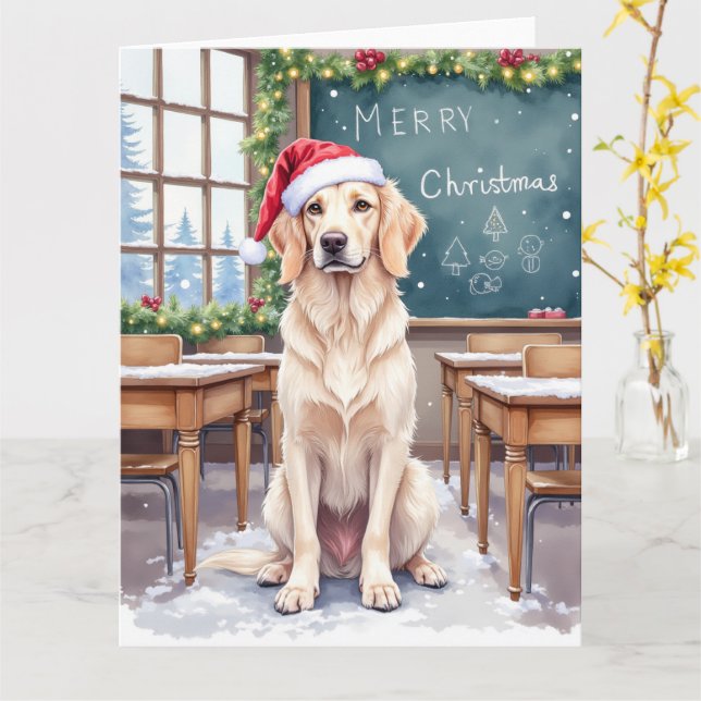 Carte English Setter Cozy Classroom Teacher Santa (Fleur jaune)
