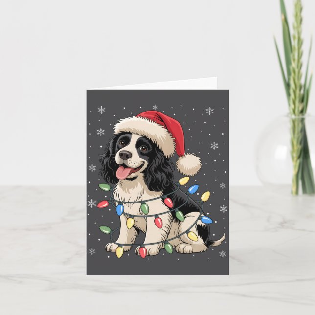 Carte English Springer Spaniel Dog Christmas Tree Lights (Devant)