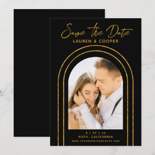 Carte Enregistrer La Date Black Gold Style Art Déco Mari