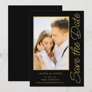 Carte Enregistrer La Date Black Gold Style Mariage moder