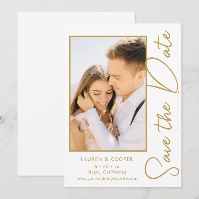 Carte Enregistrer La Date Black Gold Style Mariage moder (Devant / Derrière)
