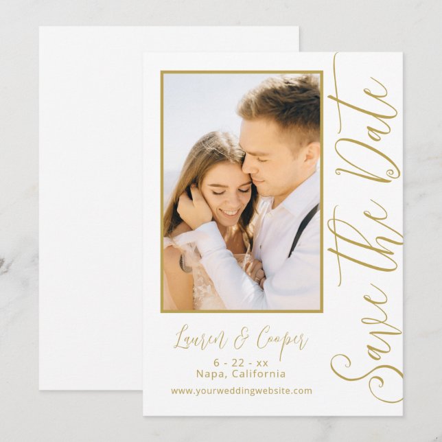 Carte Enregistrer La Date Black Gold Style Mariage moder (Devant / Derrière)