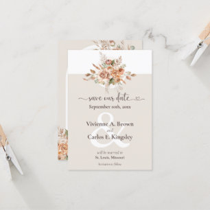 Carte Enregistrer La Date Lumière Terre Tone Boho Floral