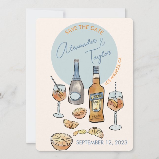Carte Enregistrer la date Mariage Italien spritz Orange (Devant)
