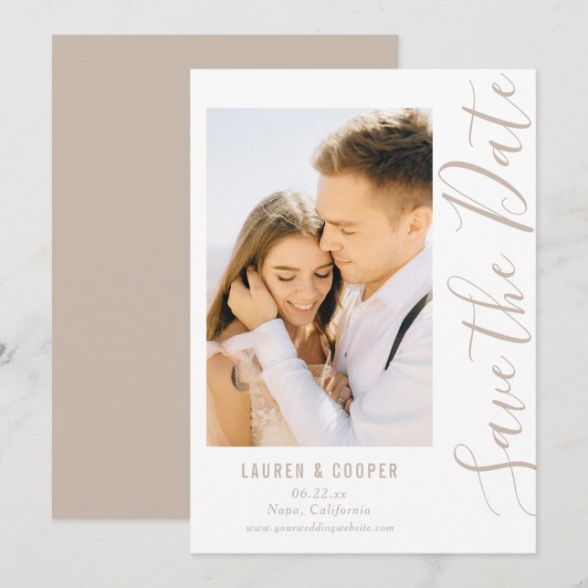 Carte Enregistrer La Date Neutral Style Moderne Mariage (Devant / Derrière)