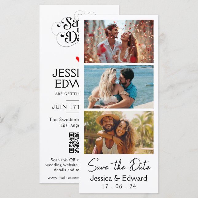 Carte Enregistrer La Date PhotoBooth Qr Code Black White (Devant / Derrière)