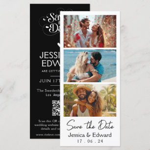 Carte Enregistrer La Date PhotoBooth Qr Code Black White
