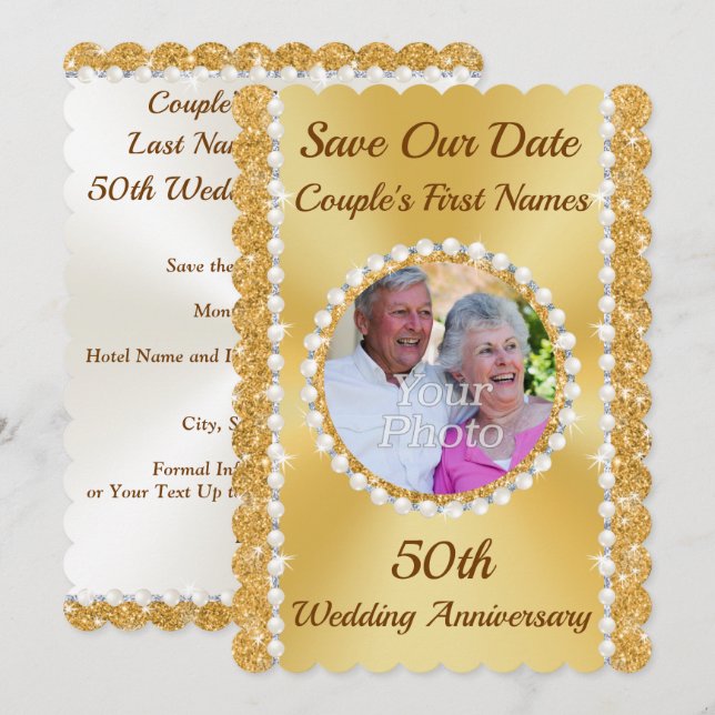 Carte Enregistrer le 50e anniversaire de la date, photo  (Devant / Derrière)