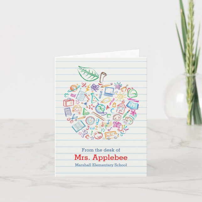 Carte Enseignants colorés Apple Note Card Vertical (Devant)