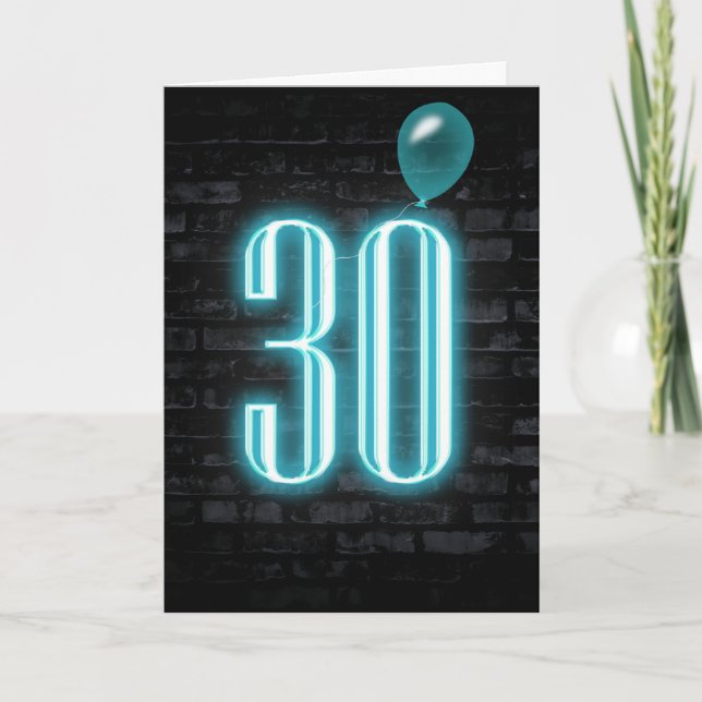 Carte Enseigne au néon pour 30e anniversaire sur brique  (Devant)