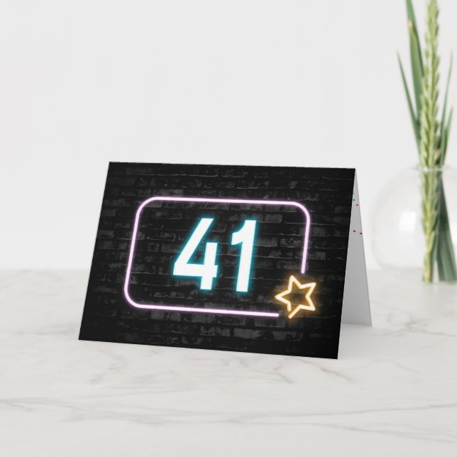 Carte Enseigne au néon pour 41e anniversaire sur mur de  (Devant)