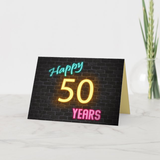 Carte Enseigne au néon pour 50 ans sur brique (Devant)