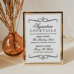 Carte Enseigne de cocktails signature à motif ancien