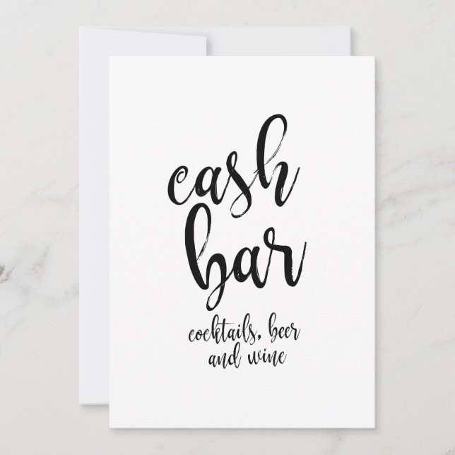 Carte Enseigne de mariage en calligraphie abordable Cash (Devant)