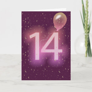 Carte Enseigne néon et ballon pour 14ème anniversaire
