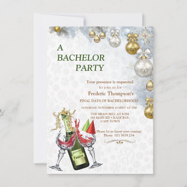 Carte Enterrement de vie de garçon pour un Noël blanc (Devant)