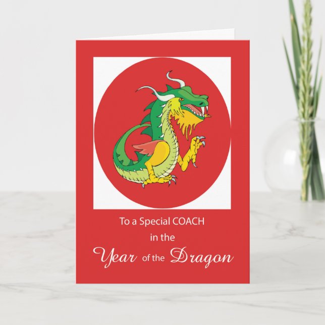 Carte Entraîneur Nouvel An Chinois du Dragon sur Rouge (Devant)