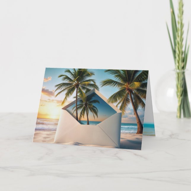 Carte Enveloppe Plage Anniversaire Avec Palmiers (Devant)