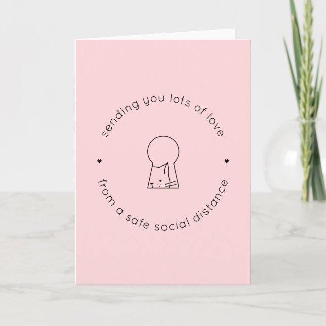 Carte Envoi d'amour distance sociale rose mignon Chat se (Devant)
