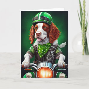 Carte Épaniel breton conduisant un vélo Saint-Patrick