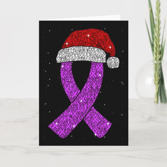 Carte Epilepsy Christmas Hat Purple Awareness Ribbon Sei (Devant)