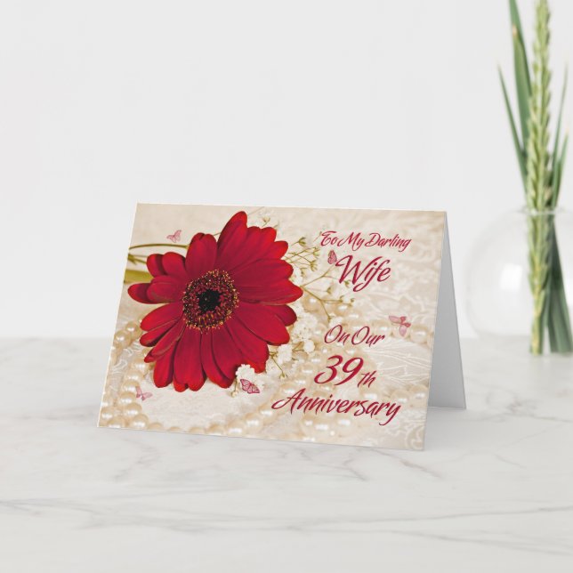 Carte Épouse au 39e anniversaire de mariage, une fleur d (Devant)