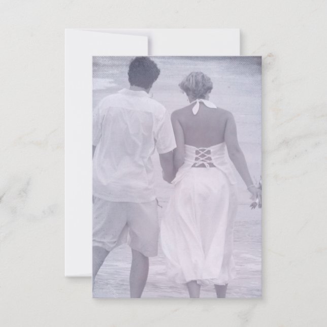 Carte Épouse et groom sur la plage Économisez la date (Devant)