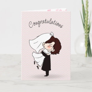 Carte Épouse et groom sur les coeurs roses