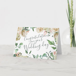 Carte Épouser floral de félicitations d'aquarelle crème