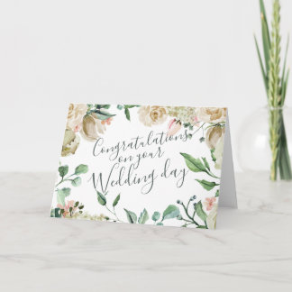 Carte Épouser floral de félicitations d'aquarelle crème