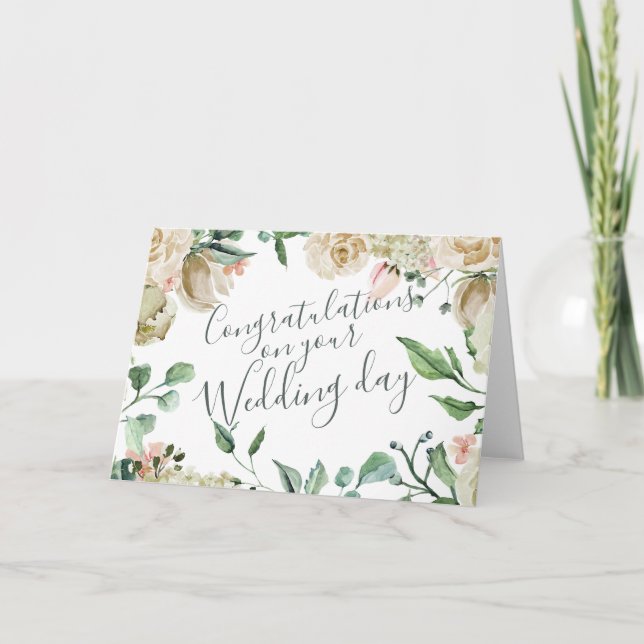 Carte Épouser floral de félicitations d'aquarelle crème (Devant)