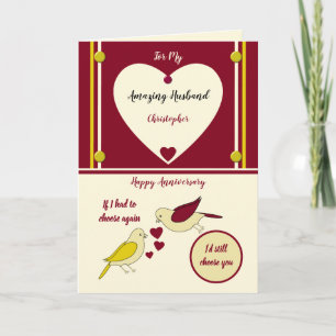 Carte époux Extraordinaire Anniversaire jaune et rouge