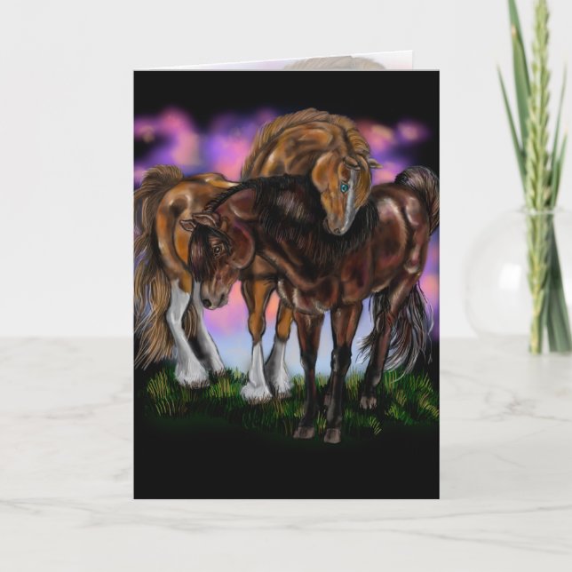 Carte Equine Devotion~ chevaux couché de soleil saluant  (Devant)