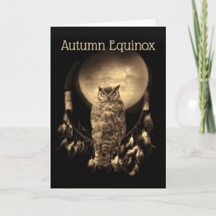 Carte Équinoxe d'automne de lune de hibou attrape-rêves